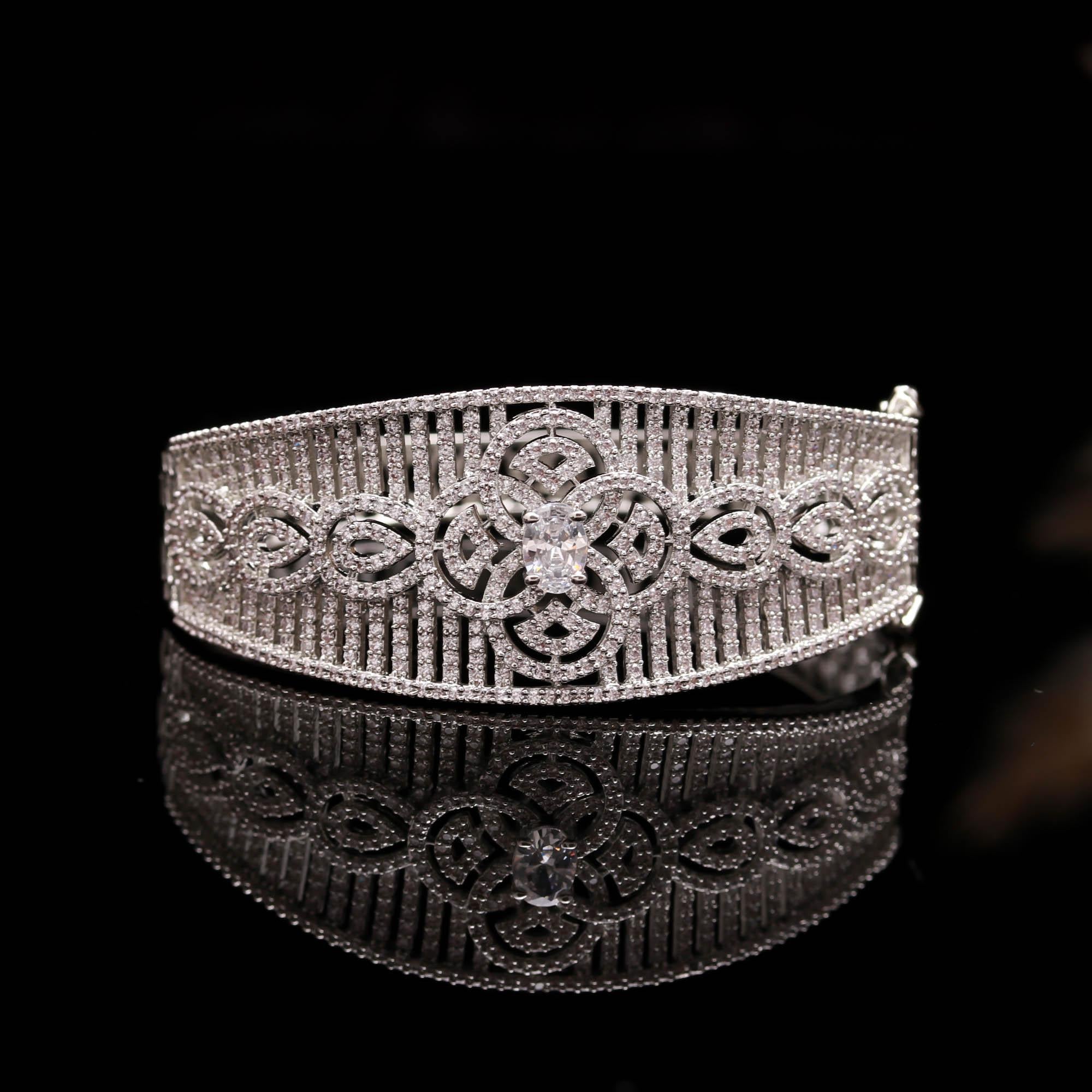 Exquisite Diamond-Studded White Gold Cuff Bracelet for Women | Luxury Pave Set Wide Bangle