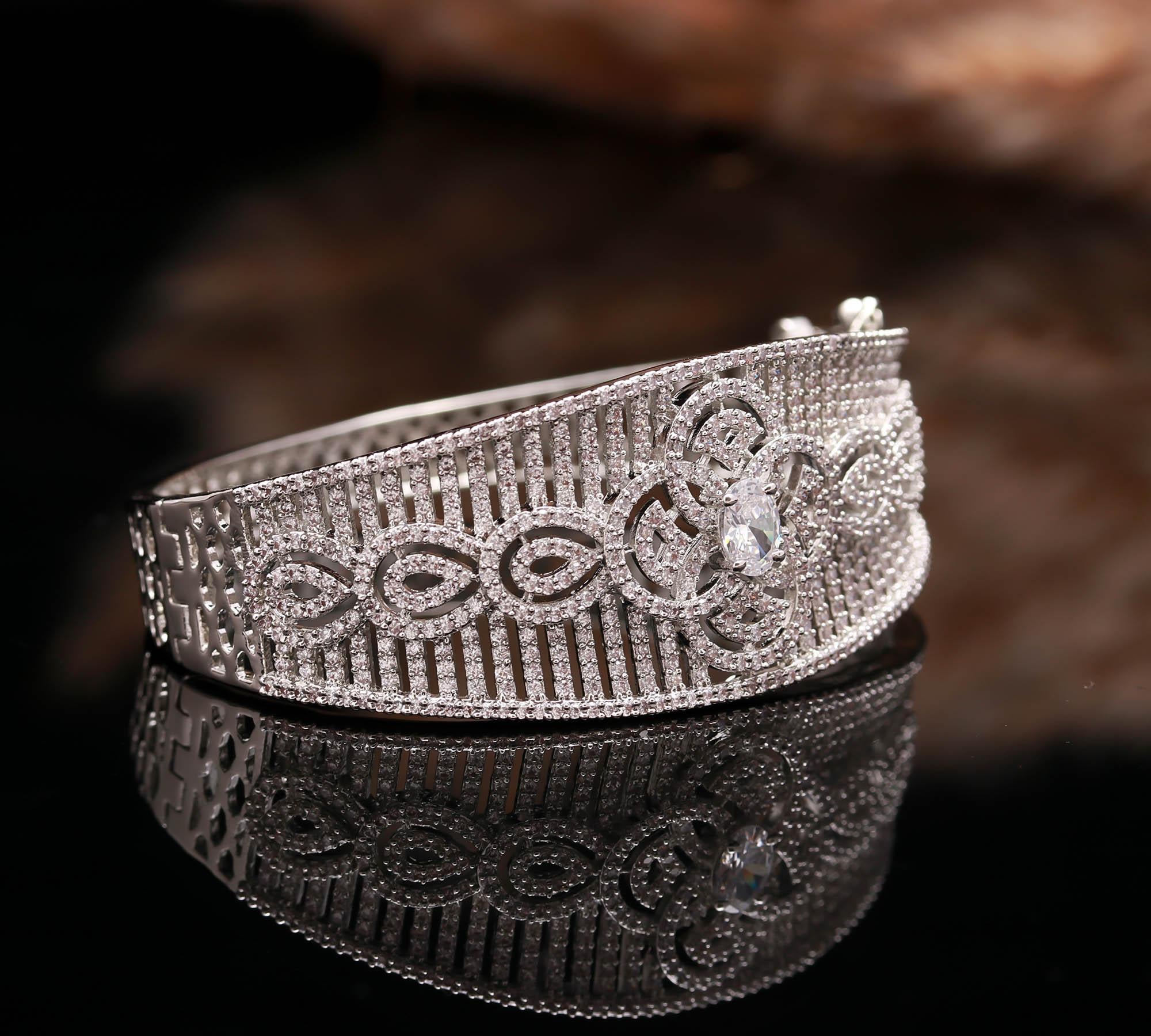 Exquisite Diamond-Studded White Gold Cuff Bracelet for Women | Luxury Pave Set Wide Bangle