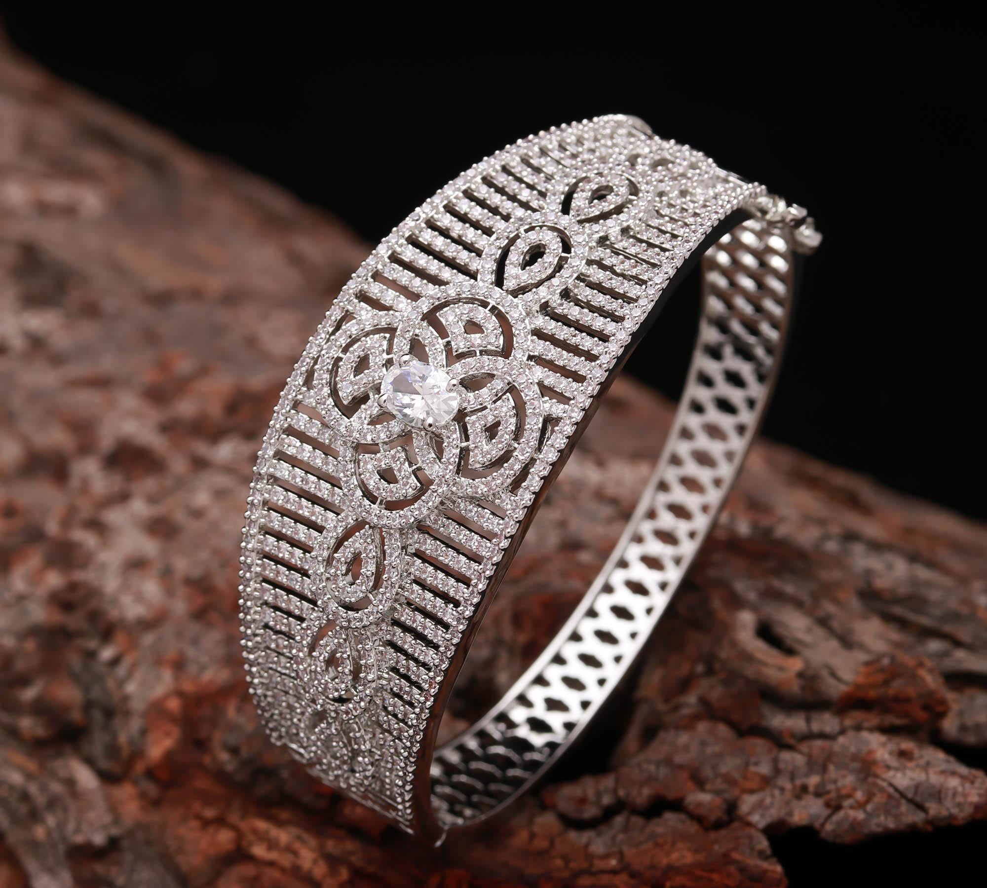 Exquisite Diamond-Studded White Gold Cuff Bracelet for Women | Luxury Pave Set Wide Bangle