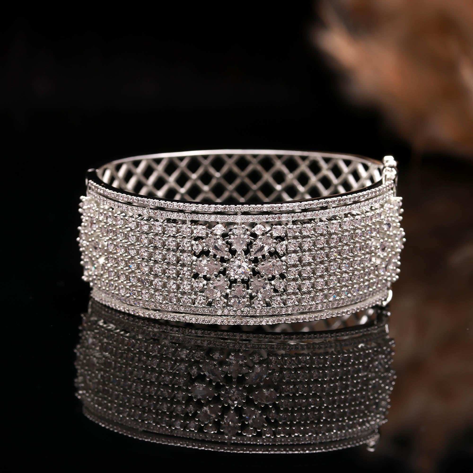 Luxury Silver Diamond Bracelet for Women – Sparkling CZ Stone Bridal Bracelet | Elegant Wedding & Party Jewelry Gift