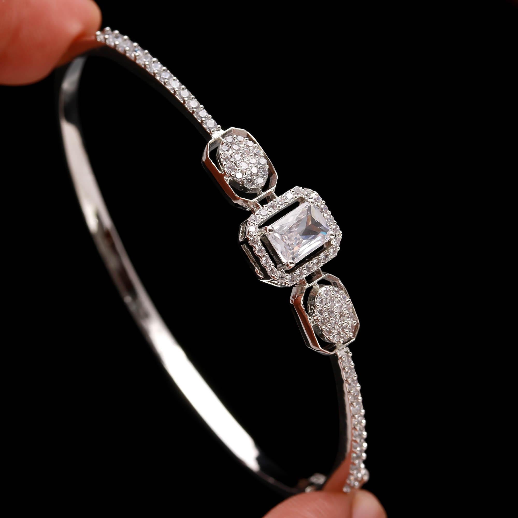 Elegant silver diamond bracelet close-up view