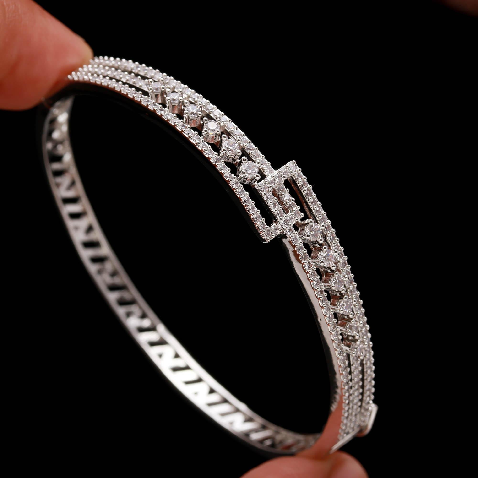 Elegant Silver Diamond Bracelet for Women | Stylish Zircon Stone Kada