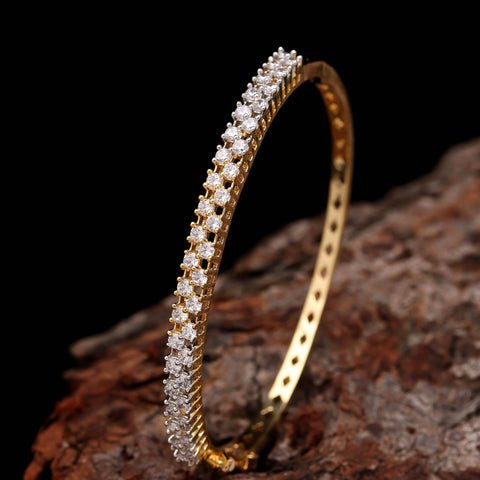 Elegant Gold Diamond Bangle for Women – Sparkling Two-Row Stone Design | Buy Luxury Gold Bracelet Online