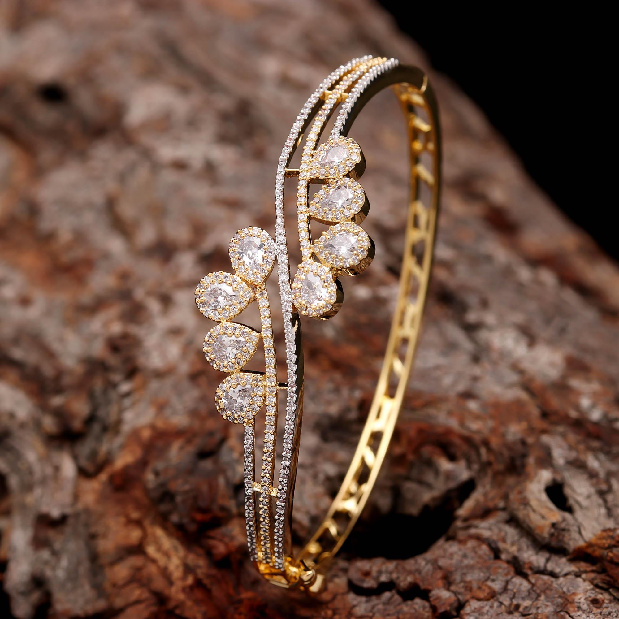 Gold Plated Diamond Bangle for Women | Stylish CZ Stone Bracelet for Party & Wedding Wear