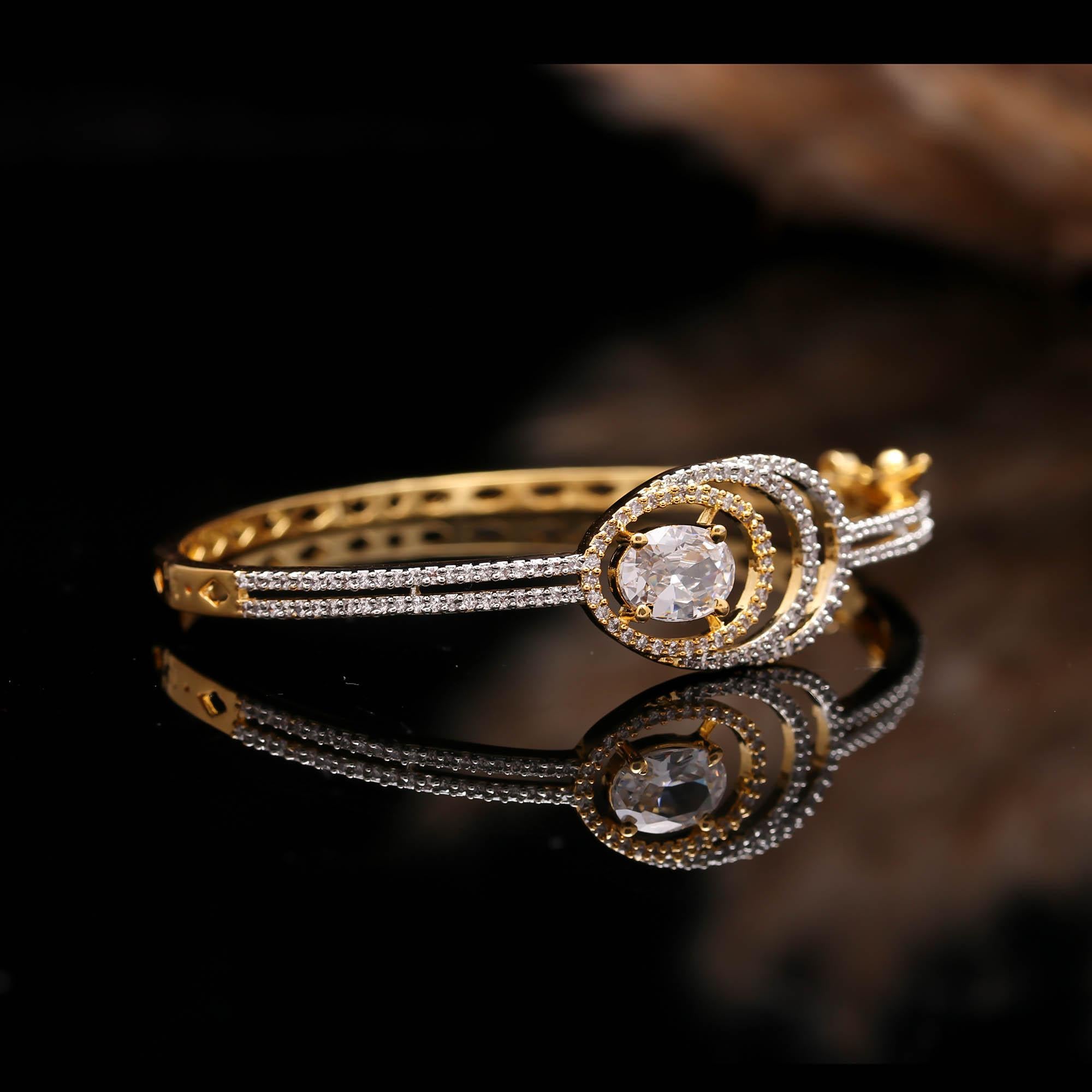 Gold & Diamond Bangle for Women | Designer CZ Stone Bracelet for Party & Bridal Wear