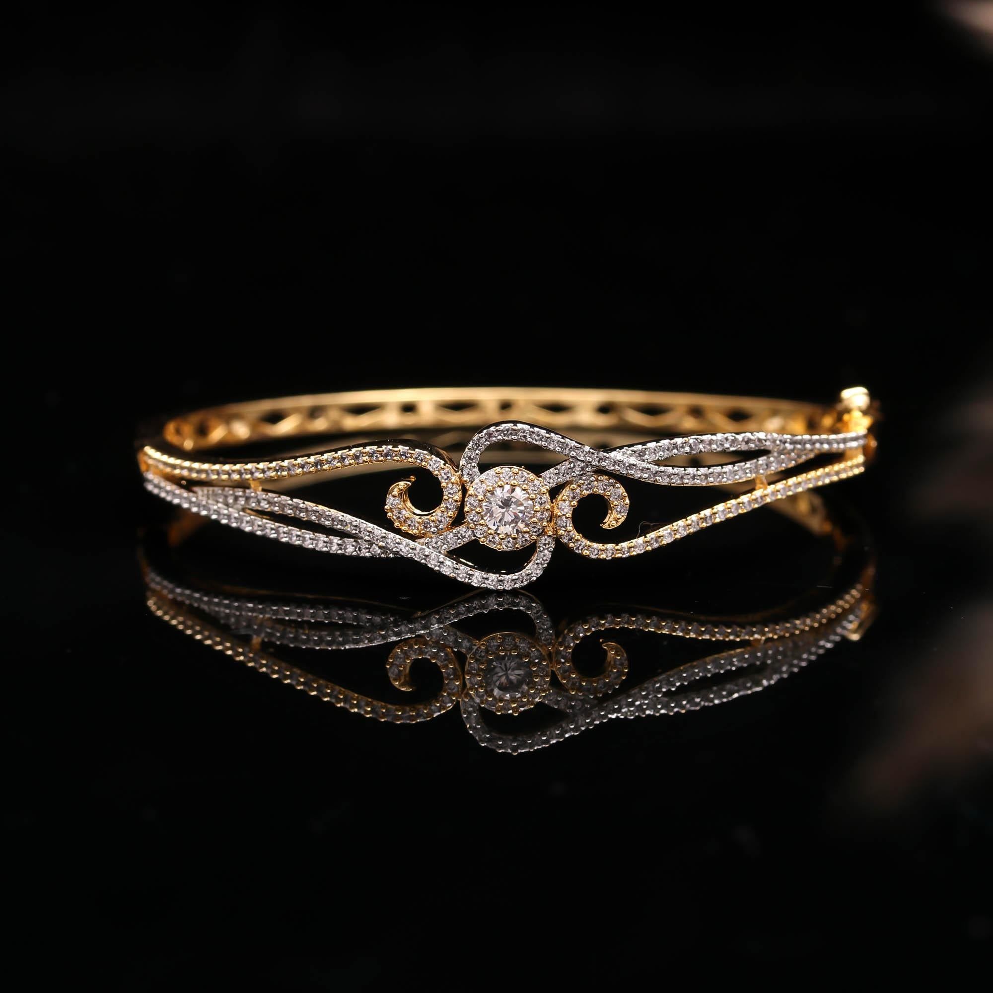 Graceful Gold Diamond Bangle for Women | Elegant CZ Stone Designer Bracelet for Weddings & Parties