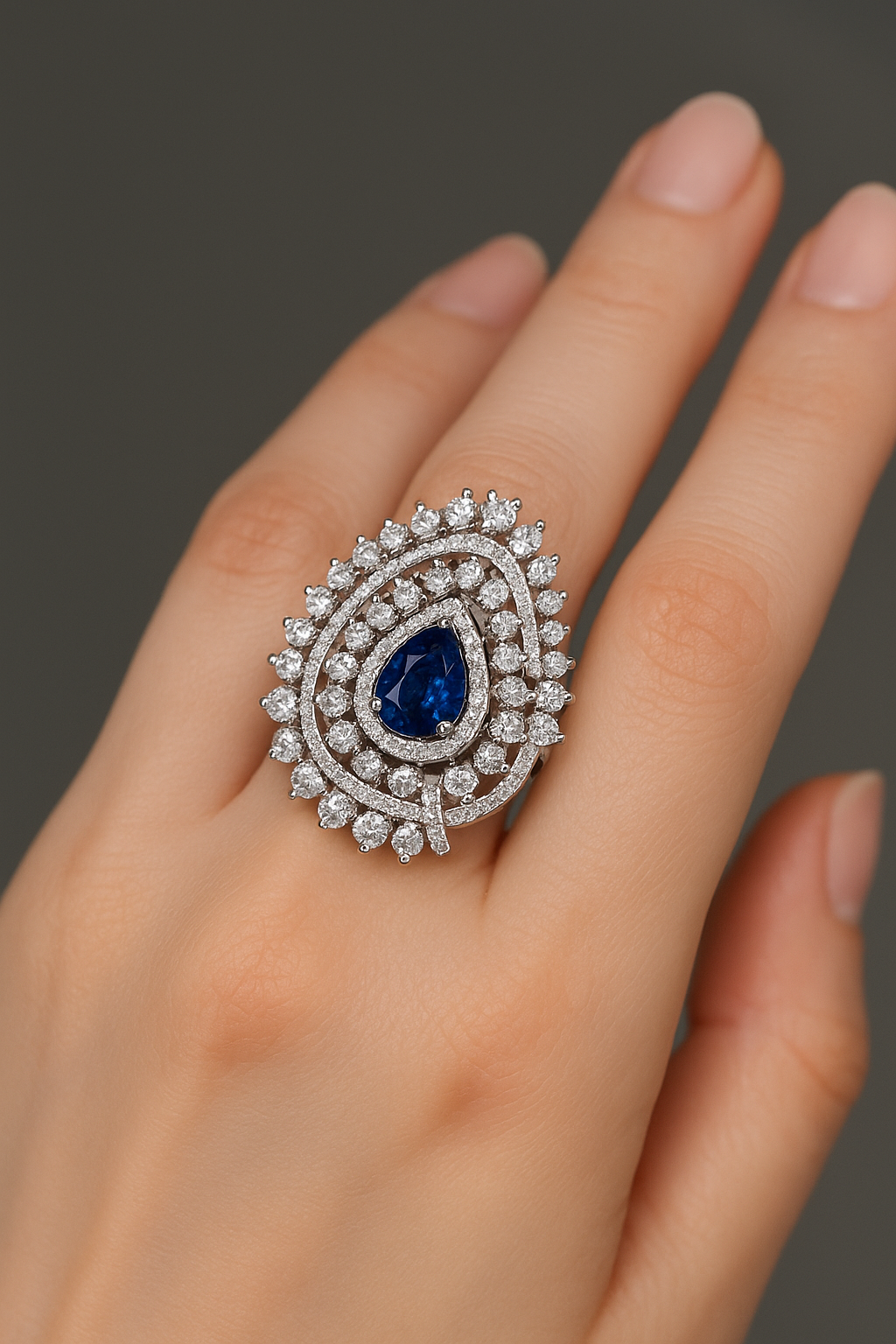 Royal Blue Sapphire Statement Ring for Women – Elegant Silver Plated Cocktail Ring with Sparkling CZ Diamonds | Haamsi Jewellery