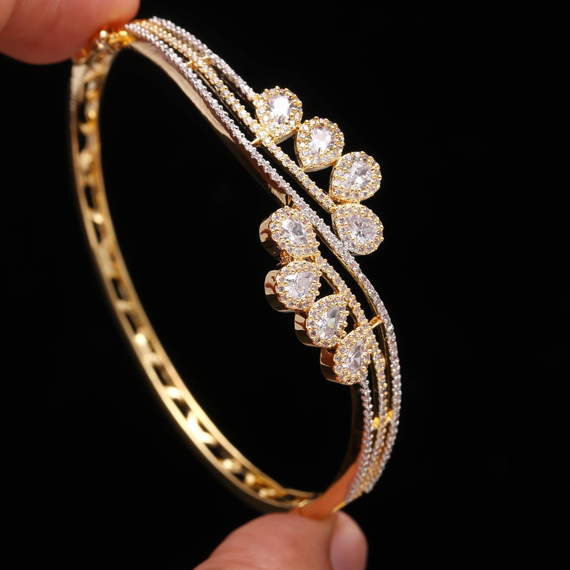 Gold Plated Diamond Bangle for Women | Stylish CZ Stone Bracelet for Party & Wedding Wear