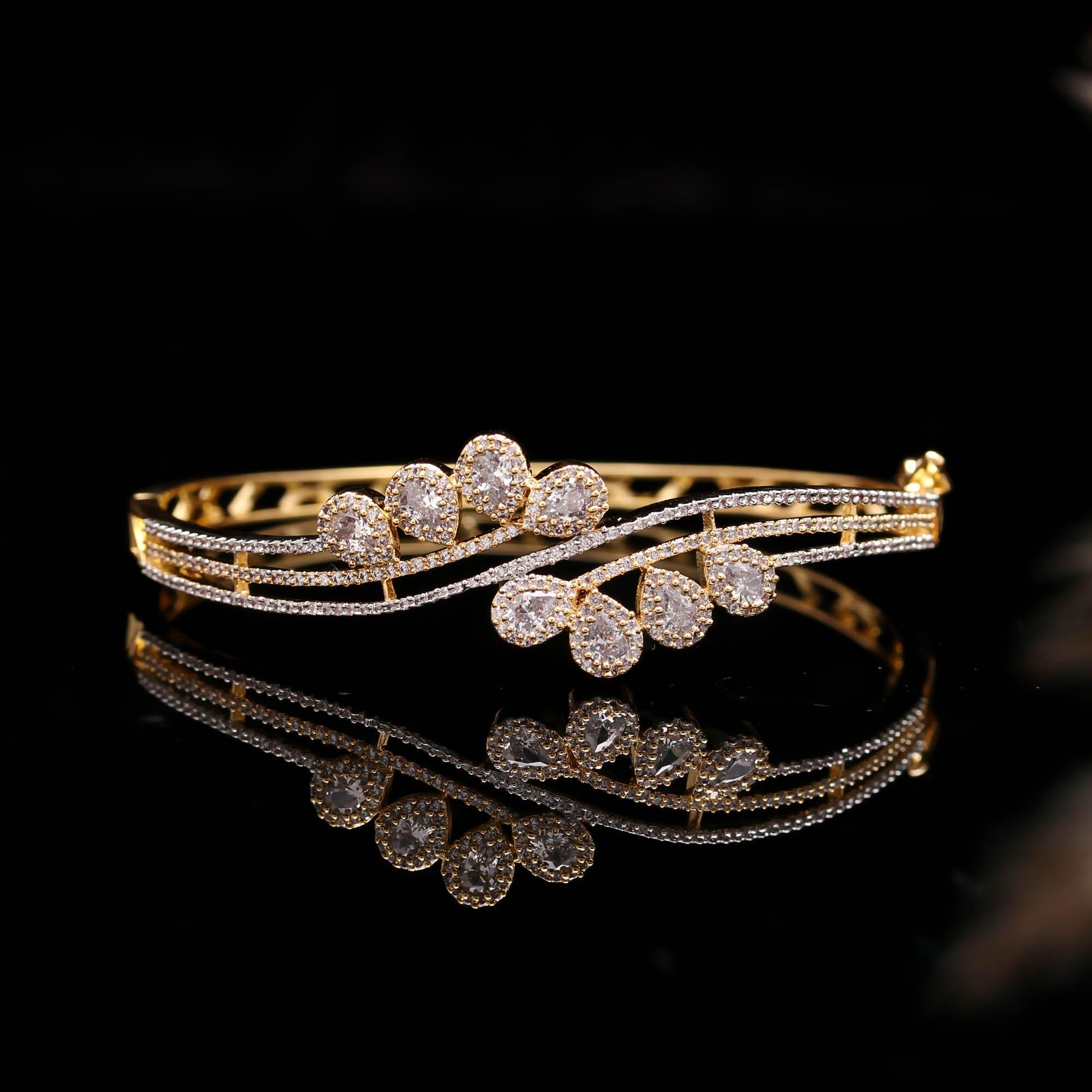 Gold Plated Diamond Bangle for Women | Stylish CZ Stone Bracelet for Party & Wedding Wear