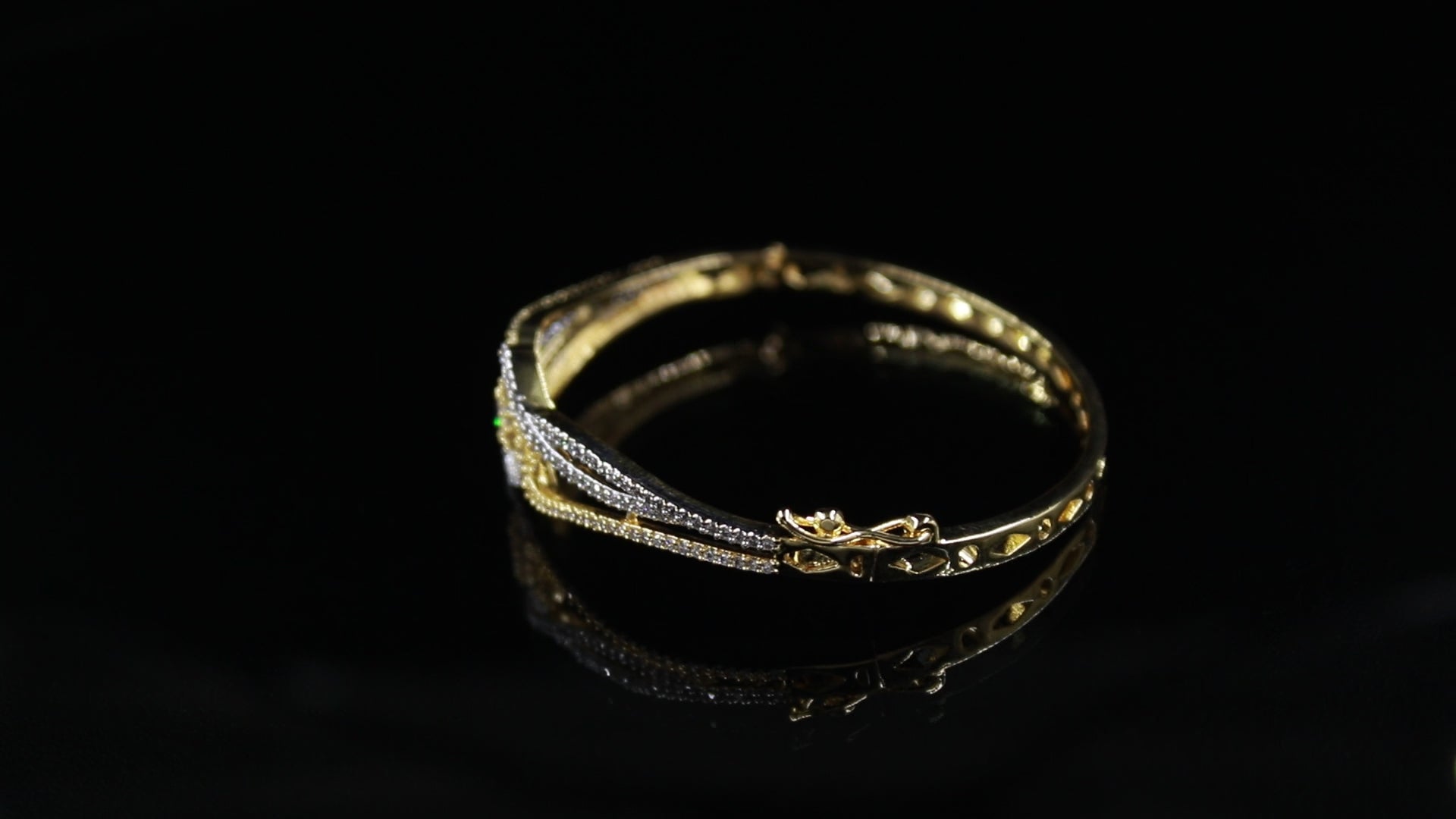 Graceful Gold Diamond Bangle for Women | Elegant CZ Stone Designer Bracelet for Weddings & Parties